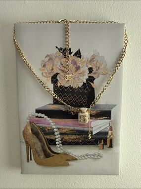 CHANEL Gold Pendant Necklace with Pearl Accents